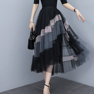 Patchwork Tulle Long Skirt