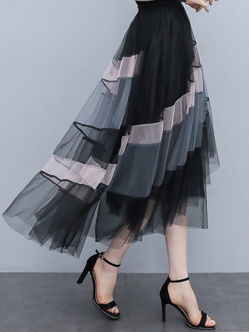 Patchwork Tulle Long Skirt