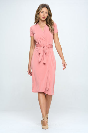 RENEE C Tie Front Surplice Short Sleeve Dress