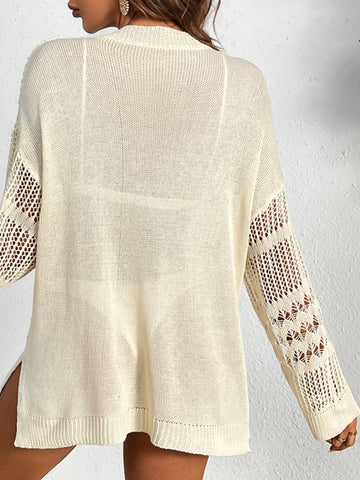 Cutout Notched Long Sleeve Cover-Up