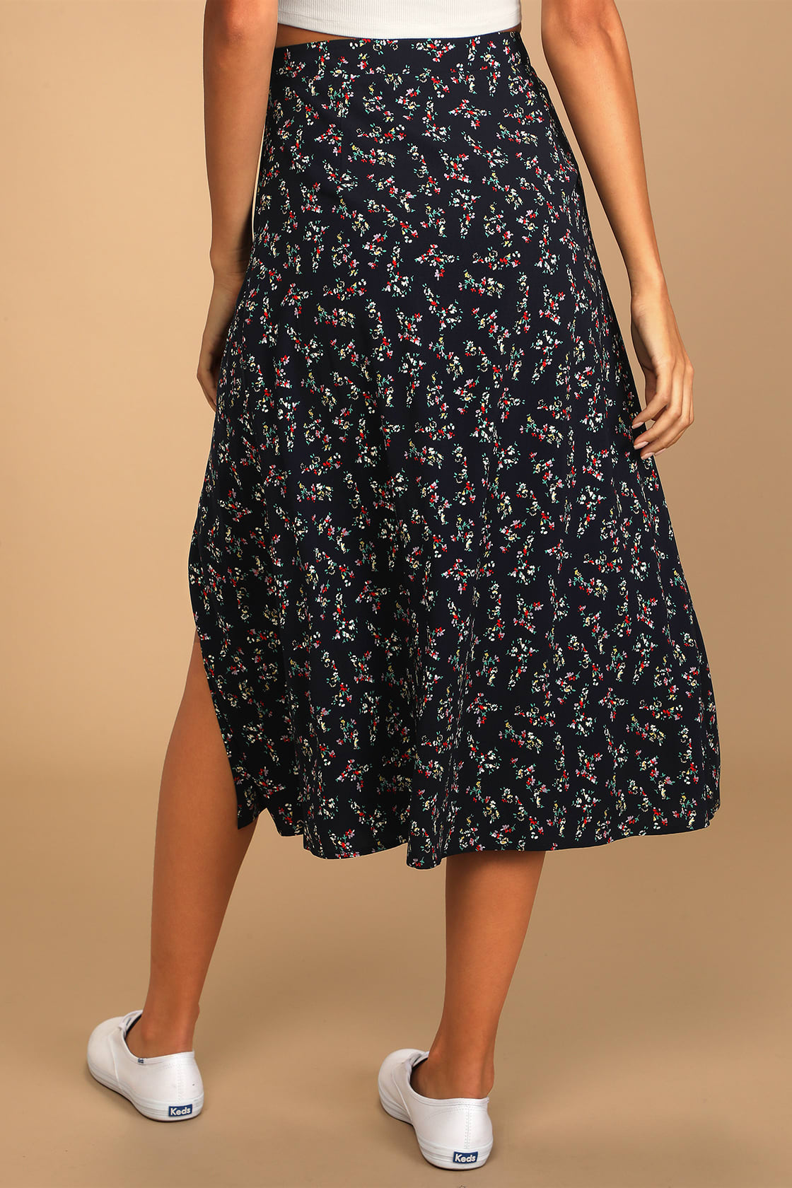 Navy Blue Floral Print Skirt