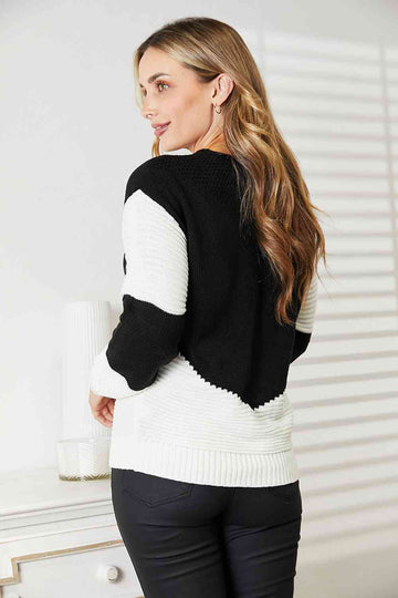 Two-Tone Rib-Knit Sweater