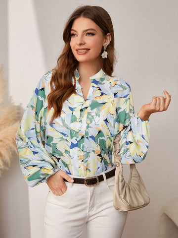 Lantern sleeves printed shirt