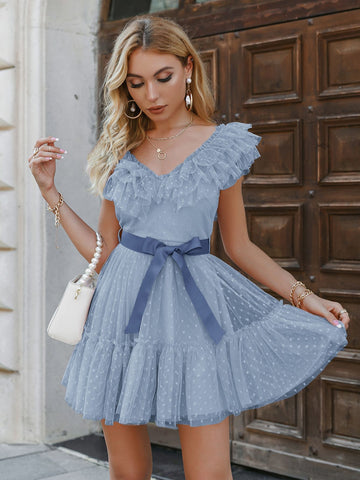 Holiday polka dot ruffle dress