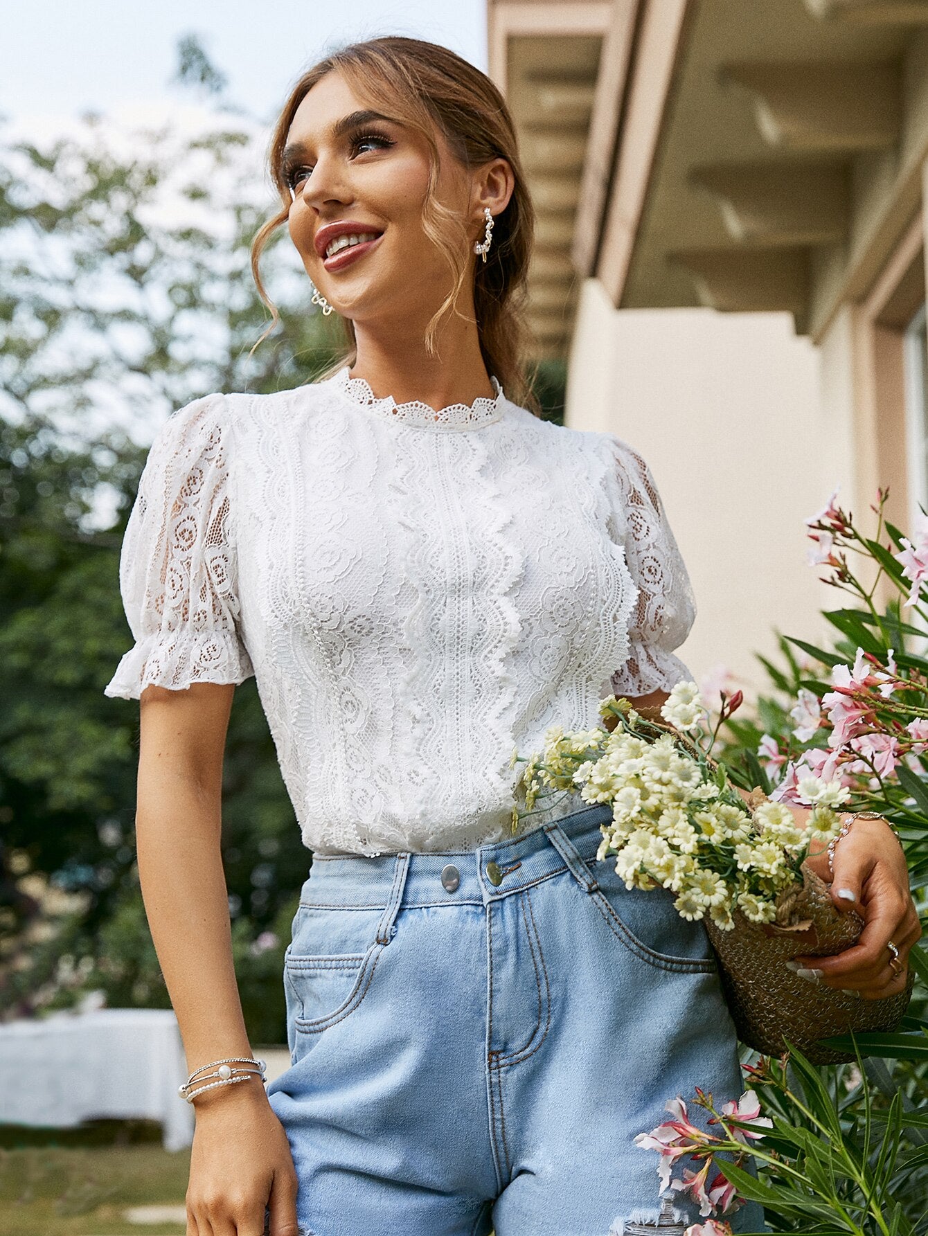 White Elegant Lace T-shirts