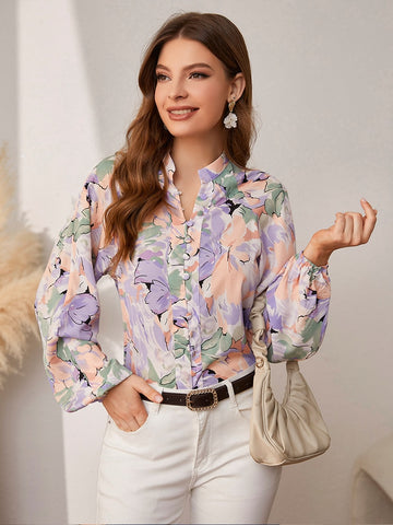 Lantern sleeves printed shirt