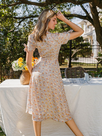 Boho high waist flower dress