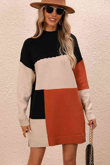 Color Block Mock Neck Dress